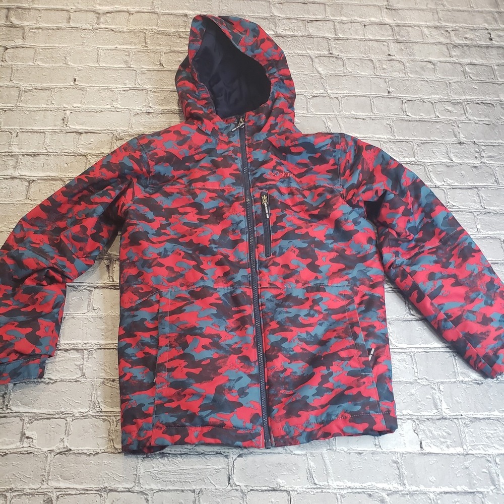 Columbia Omni Heat Coat Boys Size Medium Red Blue Camo Winter Jacket